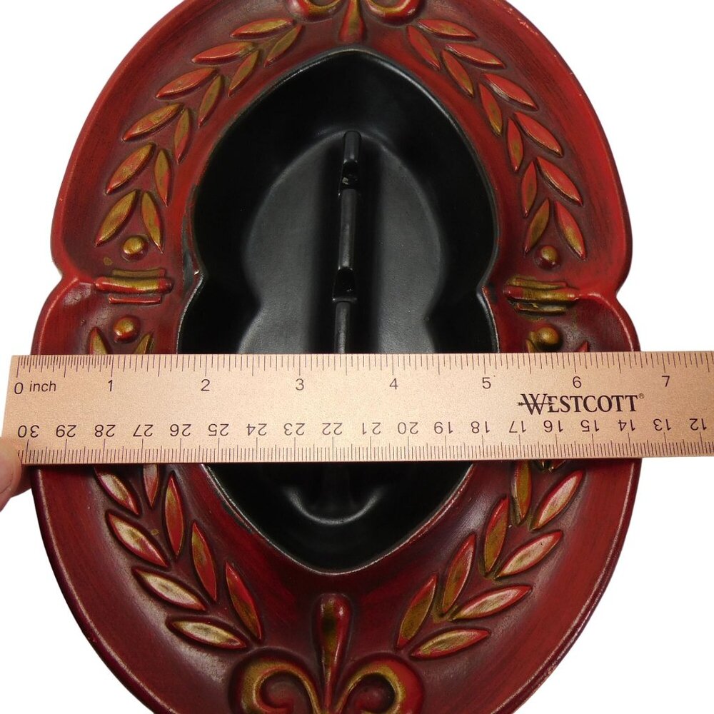 Vintage 1970s USA Mid Century Heager Red AshTray Wheat Leaf Baroque Crest 1068 - Picture 10 of 10